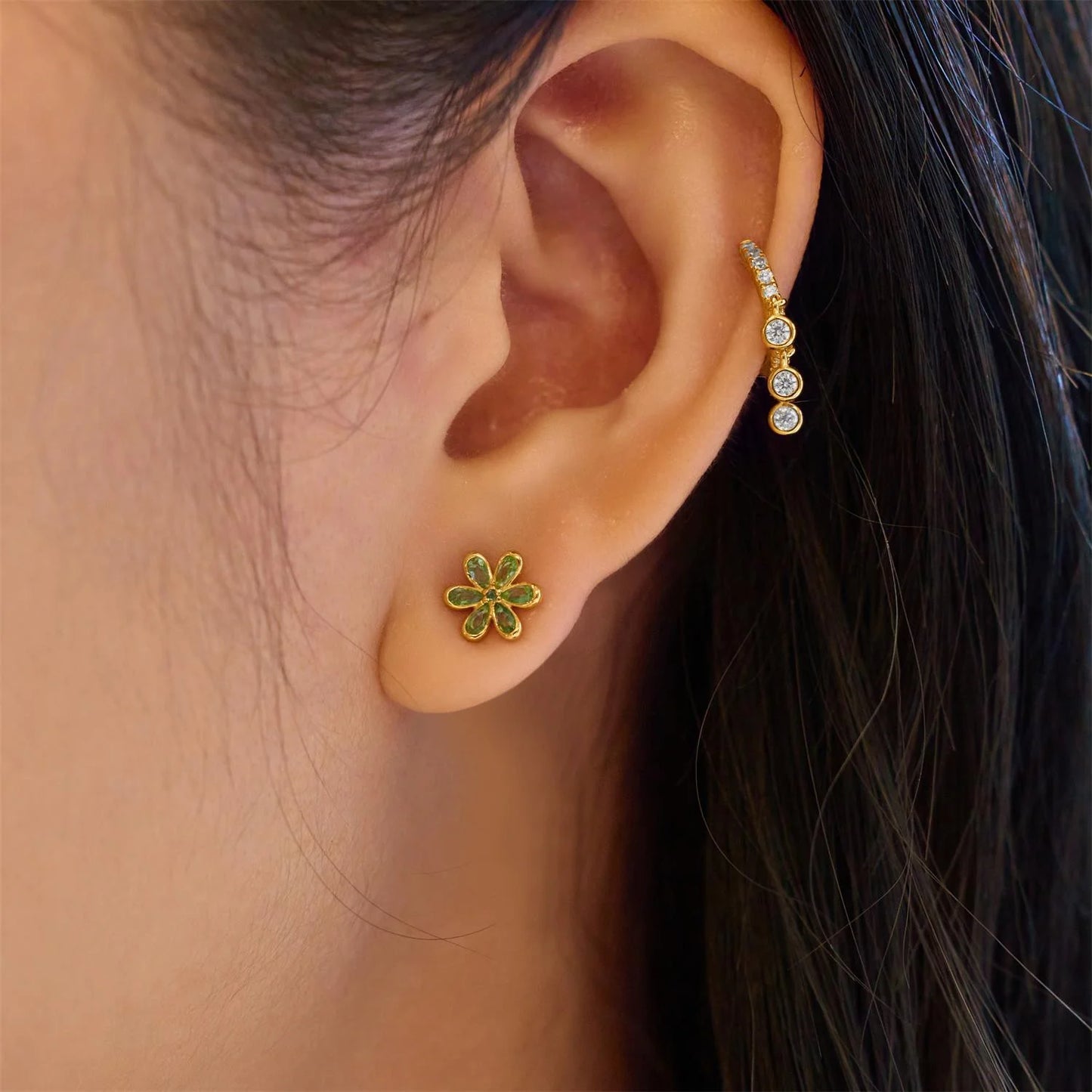 Ania Haie Gold Plated Mint Green Floral Stud Earrings
