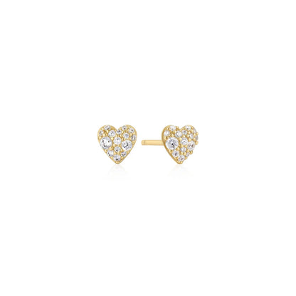 Ania Haie Gold Plate CZ Pavé Heart Stud Earrings