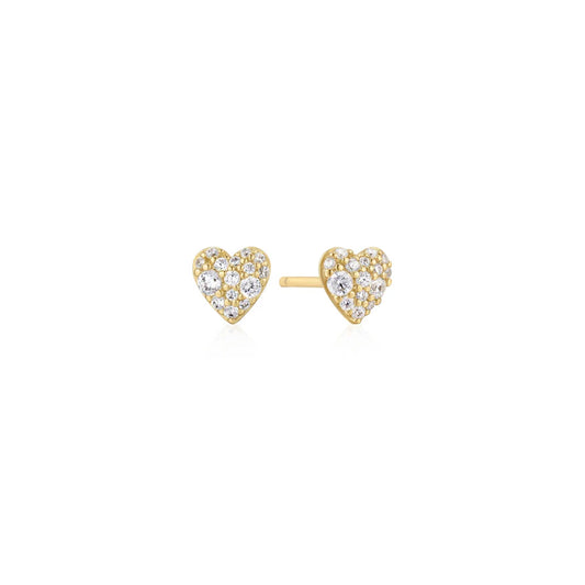 Ania Haie Gold Plate CZ Pavé Heart Stud Earrings