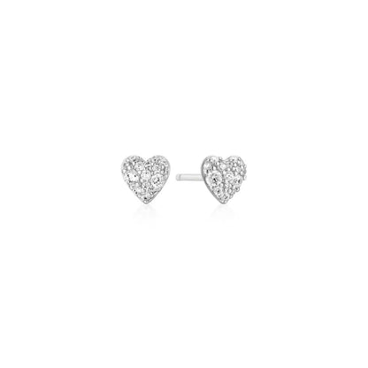 Ania Haie Sterling Silver CZ Pavé Heart Stud Earrings