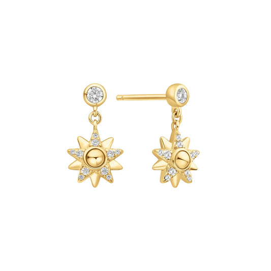 Ania Haie Gold Plate Sunburst CZ Drop Stud Earrings