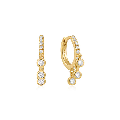 Ania Haie Yellow Gold Plated Trio Drop CZ Huggie Hoop Earrings