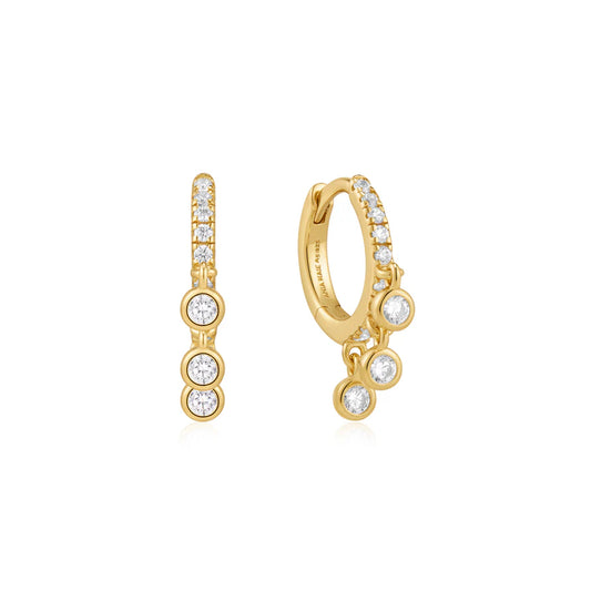 Ania Haie Yellow Gold Plated Trio Drop CZ Huggie Hoop Earrings