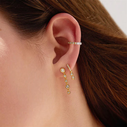 Ania Haie Yellow Gold Plated Trio Drop CZ Huggie Hoop Earrings