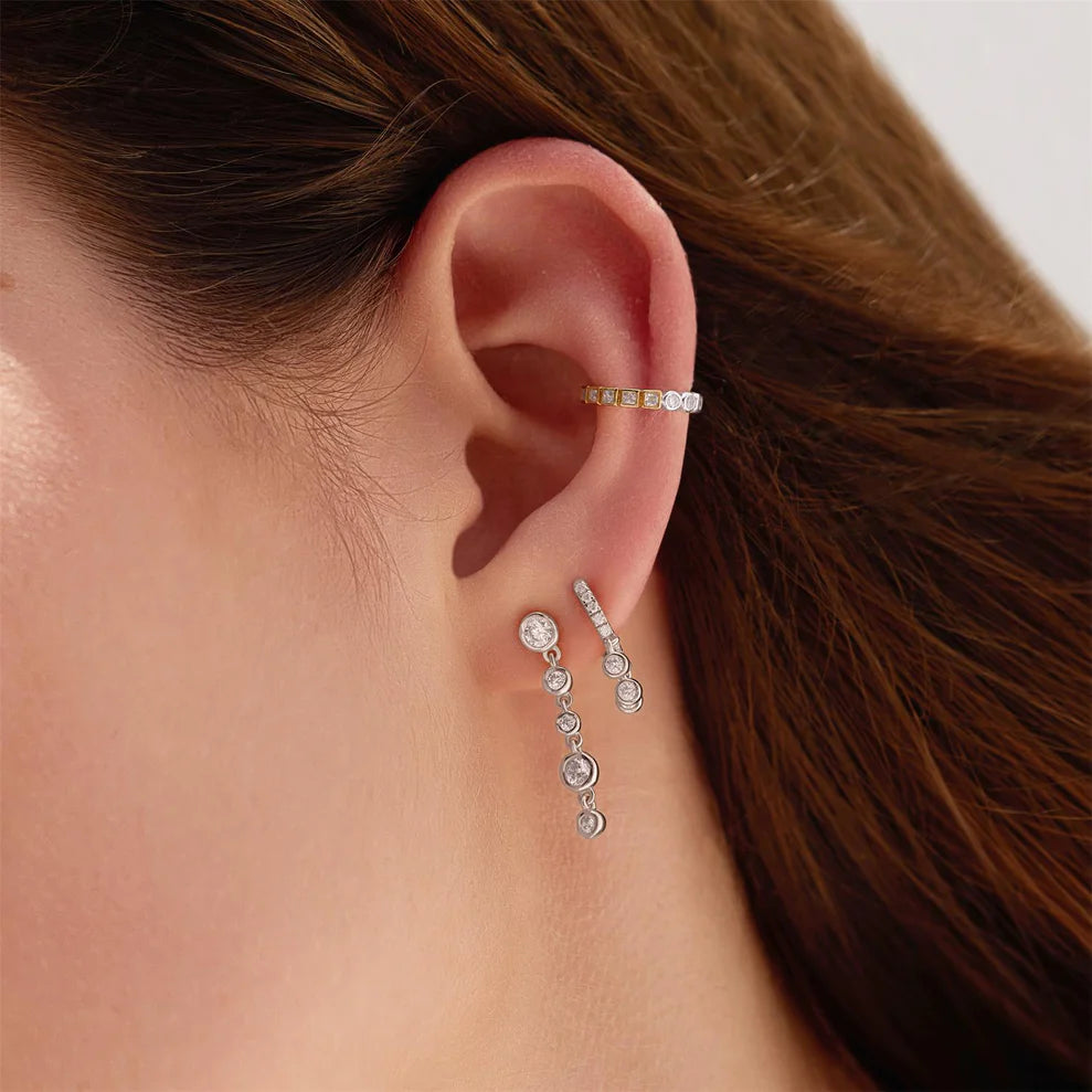 Ania Haie Silver Cascade Bezel Set Drop CZ Stud Earrings