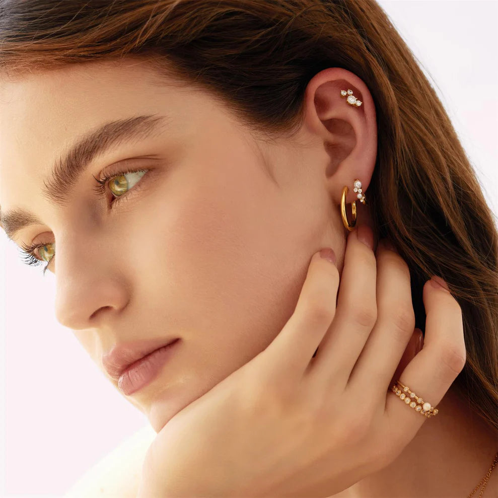 Ania Haie Gold Plated CZ & Shell Pearl Cluster Huggie Hoop Earrings