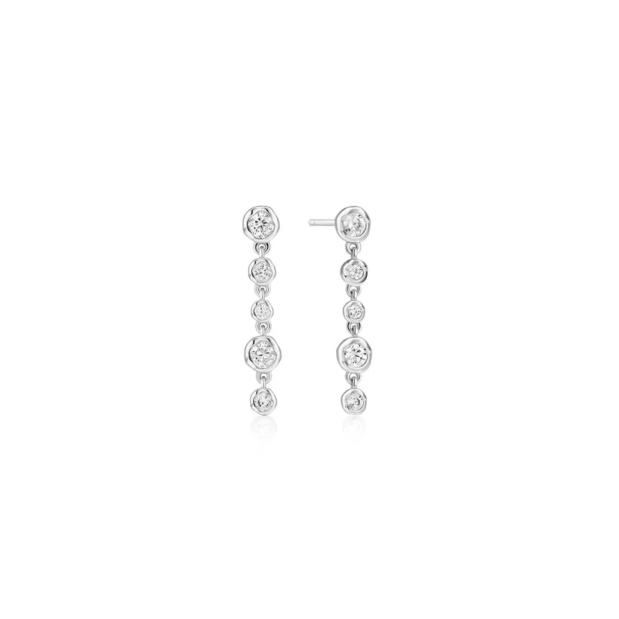 Ania Haie Silver Cascade Bezel Set Drop CZ Stud Earrings