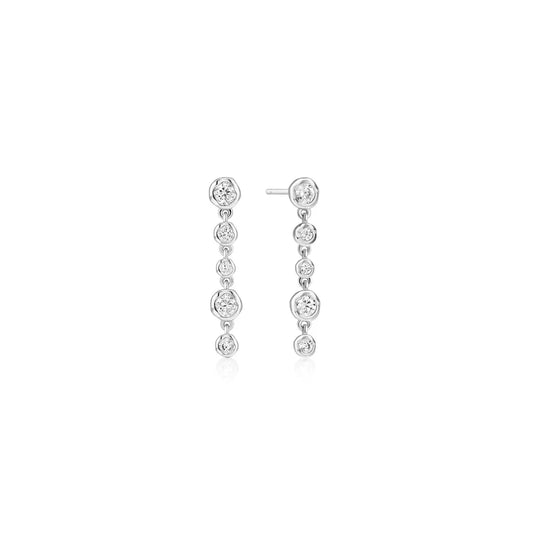 Ania Haie Silver Cascade Bezel Set Drop CZ Stud Earrings