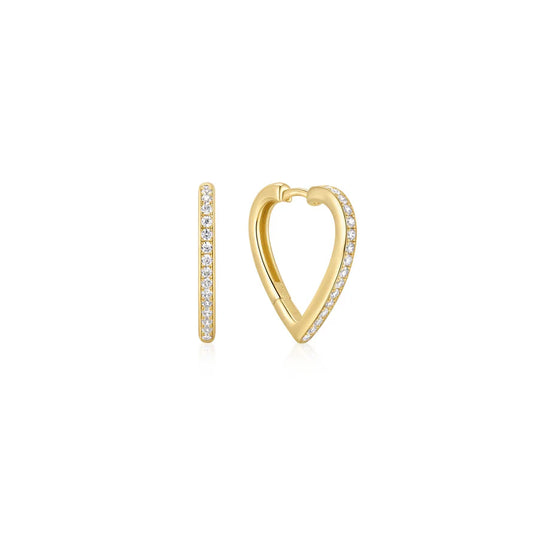 Ania Haie Gold Plate CZ Pavé Huggie Hoop Heart Earrings