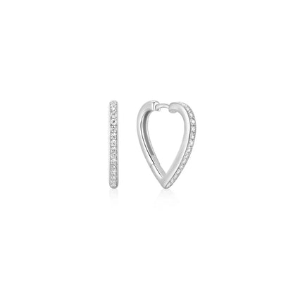 Ania Haie Silver CZ Pavé Heart Huggie Hoop Earrings