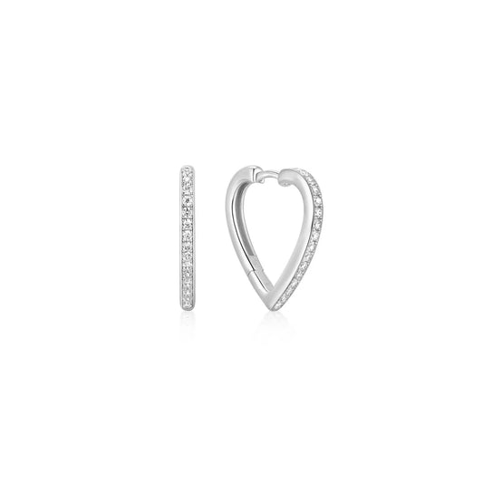 Ania Haie Silver CZ Pavé Heart Huggie Hoop Earrings