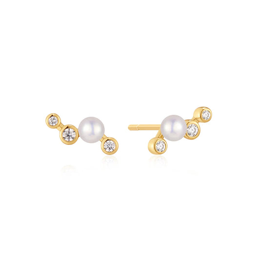 Ania Haie Gold Plated Zig-Zag CZ & Shell Pearl Stud Earrings