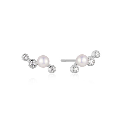 Ania Haie Silver Zig-Zag CZ & Shell Pearl Stud Earrings