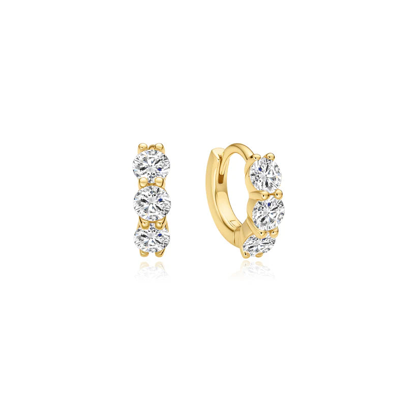 Ania Haie Gold Plate CZ Trio Sparkle Huggie Hoop Earrings