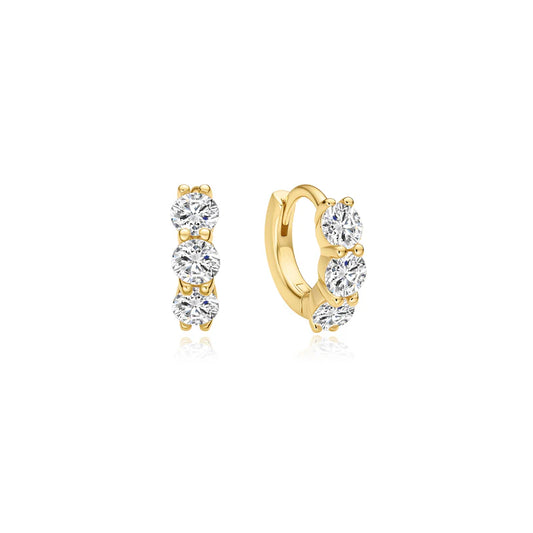 Ania Haie Gold Plate CZ Trio Sparkle Huggie Hoop Earrings