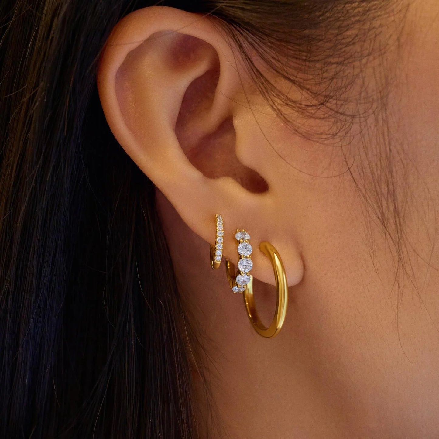 Ania Haie Gold Plate CZ 5 Stone Huggie Hoop Earrings