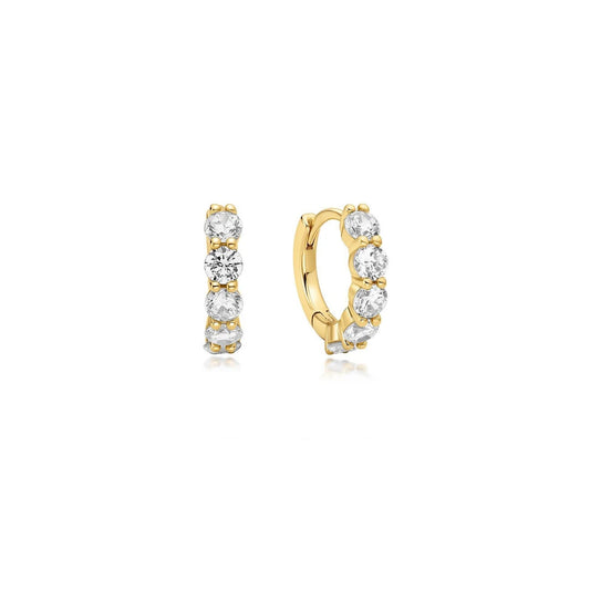 Ania Haie Gold Plate CZ 5 Stone Huggie Hoop Earrings