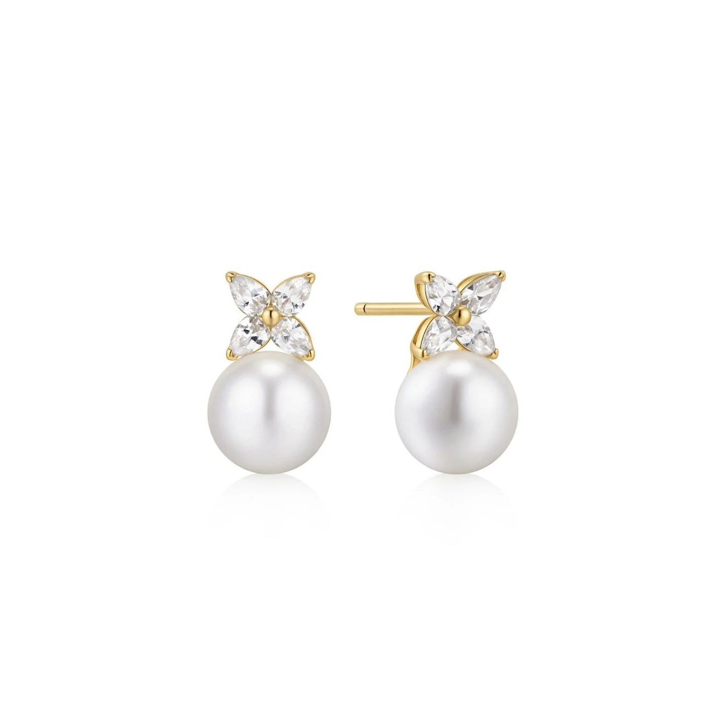 Ania Haie Yellow Gold Plated Shell Pearl & CZ Lucky Clover Drop Stud Earrings