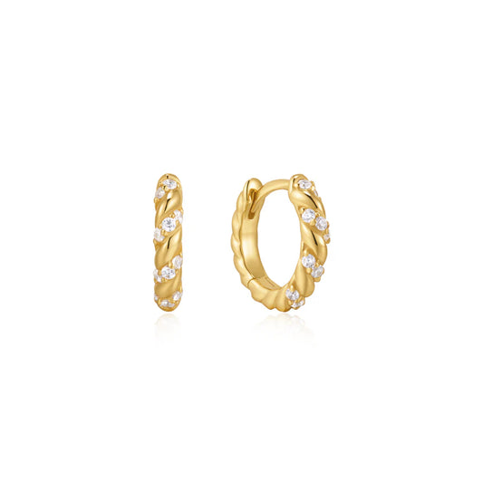 Ania Haie Gold Plate CZ Twisted Huggie Hoop Earrings