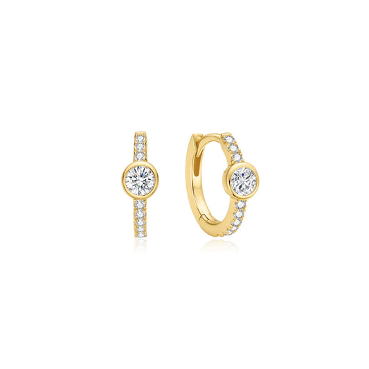 Ania Haie Gold Plate CZ Pavé Row & Bezel Set Huggie Hoop Earrings