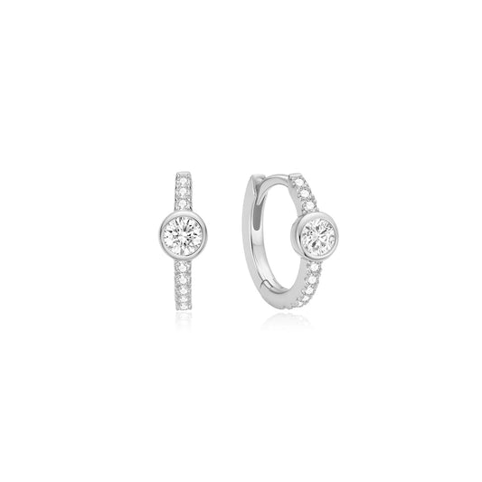 Ania Haie Sterling Silver Pavé Row & Bezel Set CZ Huggie Hoop Earrings