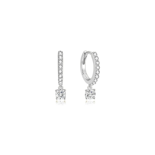 Ania Haie Sterling Silver Drop Sparkle CZ Huggie Hoop Earrings