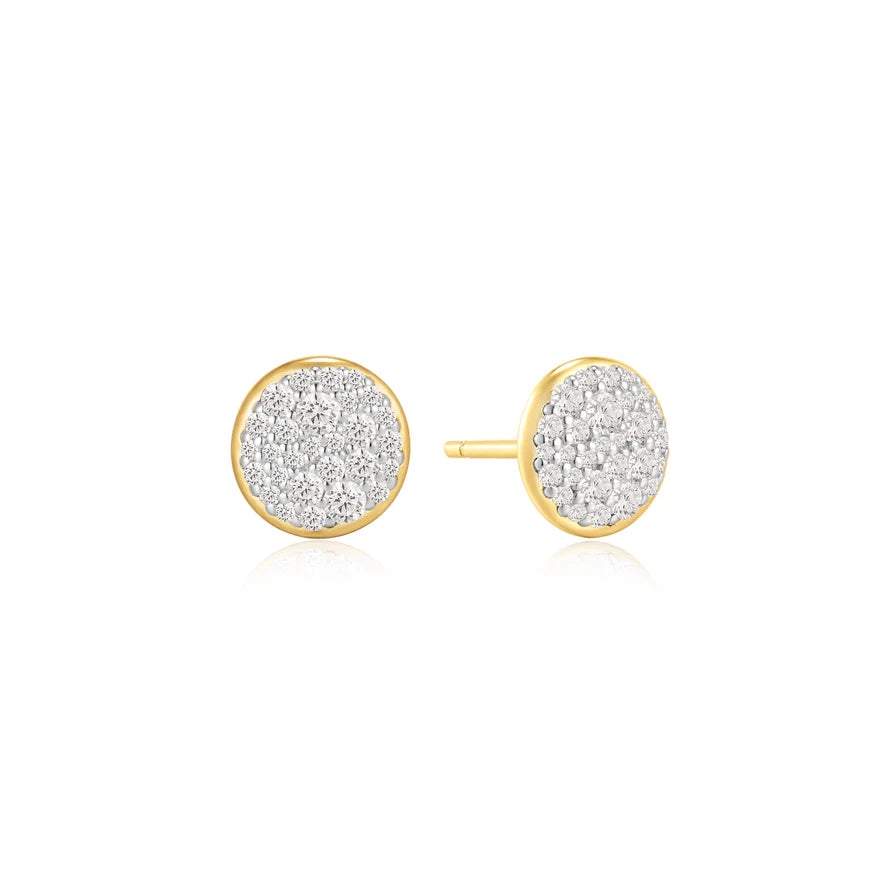Ania Haie Gold Plate CZ Pavé Disc Stud Earrings