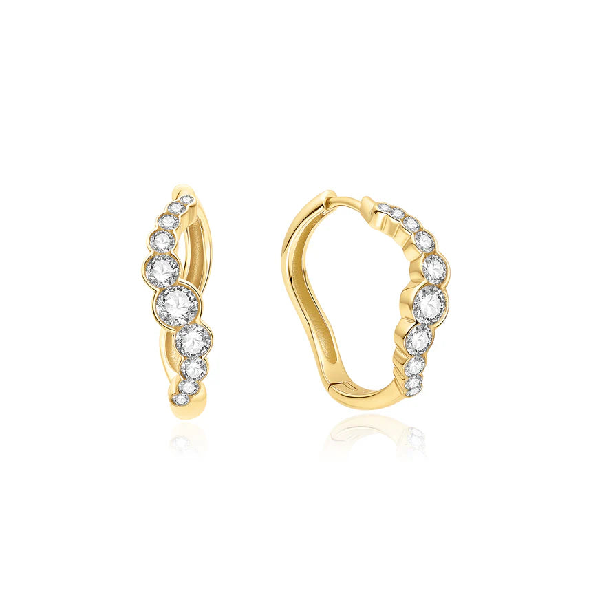 Ania Haie Gold Plate Sparkling CZ Tide Huggie Hoop Earrings