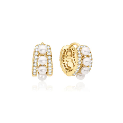 Ania Haie Gold Plated CZ & Shell Pearl Row Huggie Hoop Earrings