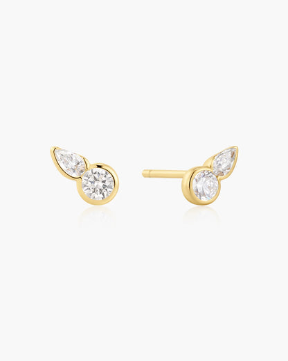 Ania Haie Gold Plated CZ Round Bezel Set Teardrop Stud Earrings
