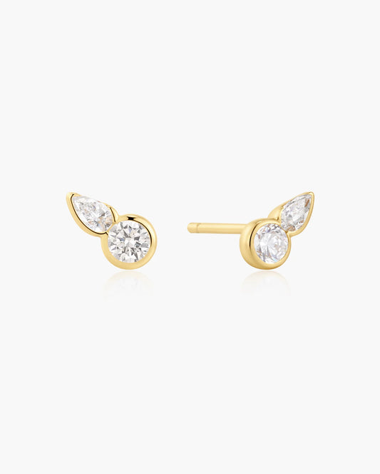 Ania Haie Gold Plated CZ Round Bezel Set Teardrop Stud Earrings