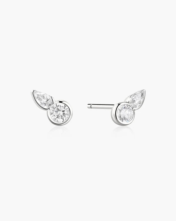 Ania Haie Silver CZ Round Bezel Set Teardrop Stud Earrings