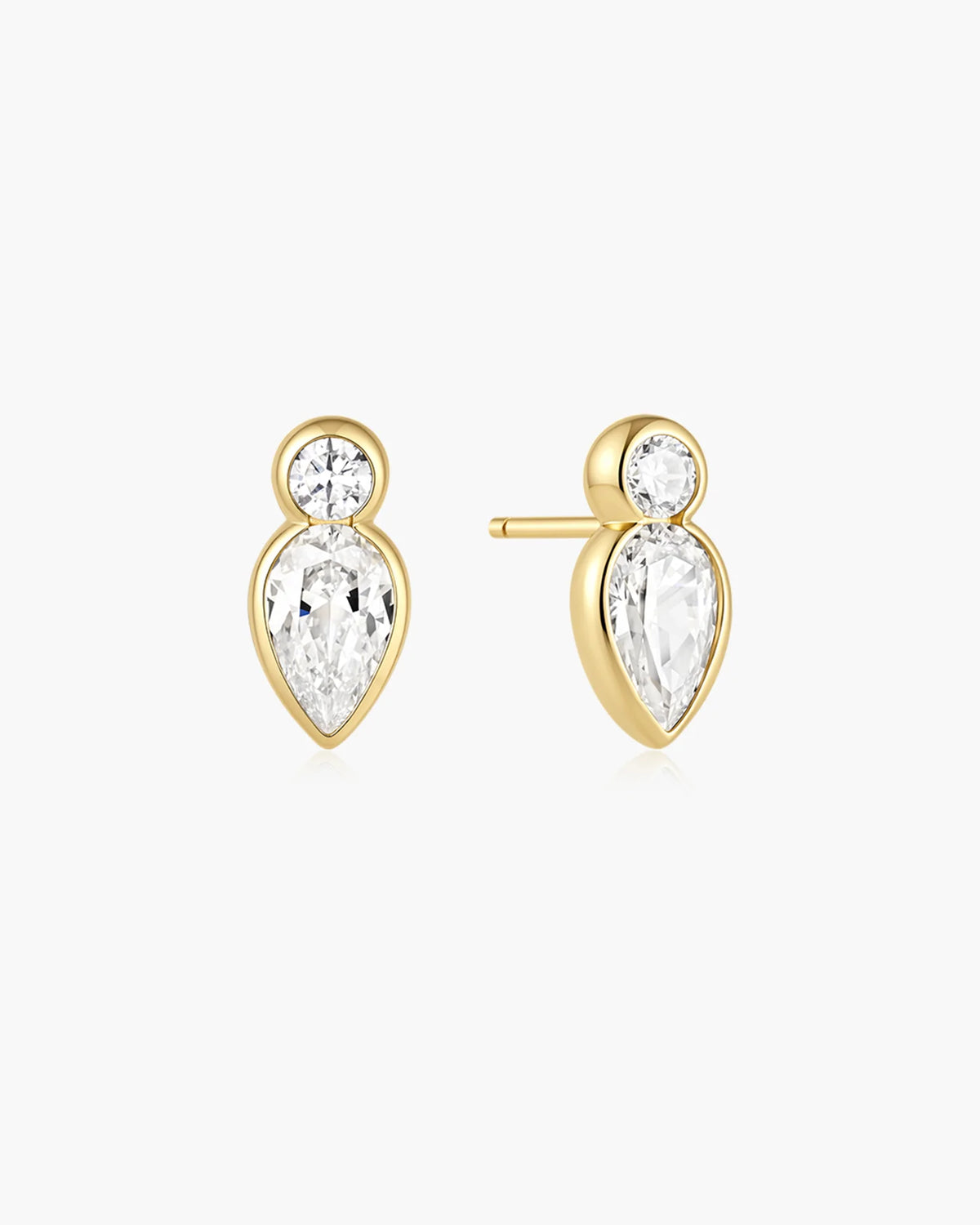 Ania Haie Yellow Gold Plated CZ Bezel Inverted Teardrop & Round Stud Earrings
