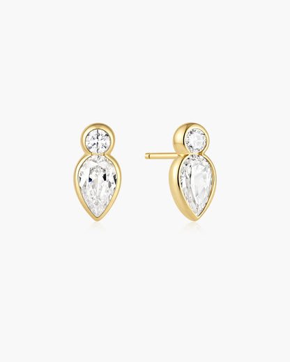 Ania Haie Yellow Gold Plated CZ Bezel Inverted Teardrop & Round Stud Earrings