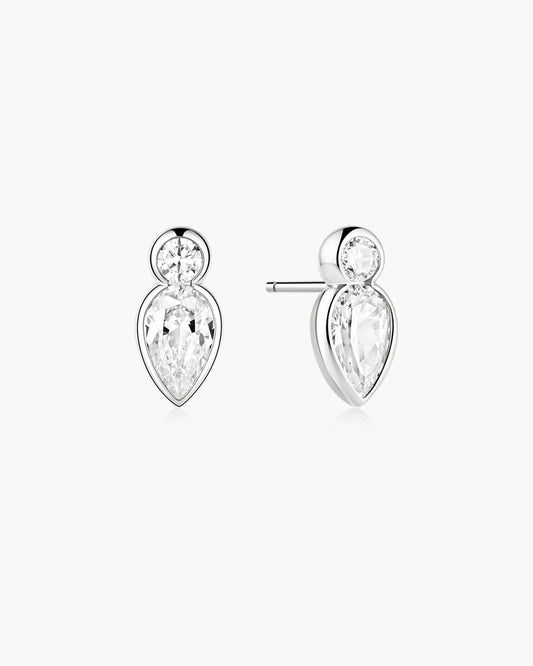 Ania Haie Silver CZ Bezel Inverted Teardrop & Round Stud Earrings