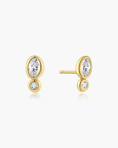 Ania Haie Gold Plated CZ Bezel Organic Pebble & Round Stud Earrings