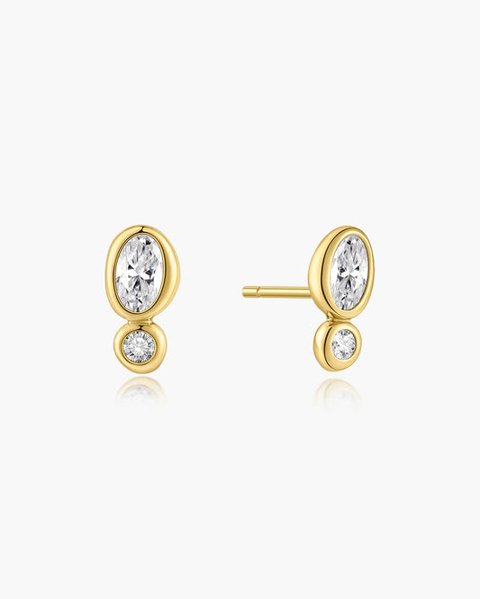 Ania Haie Gold Plated CZ Bezel Organic Pebble & Round Stud Earrings