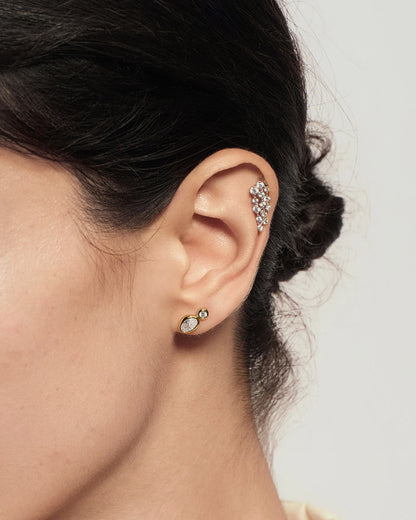 Ania Haie Gold Plated CZ Bezel Organic Pebble & Round Stud Earrings