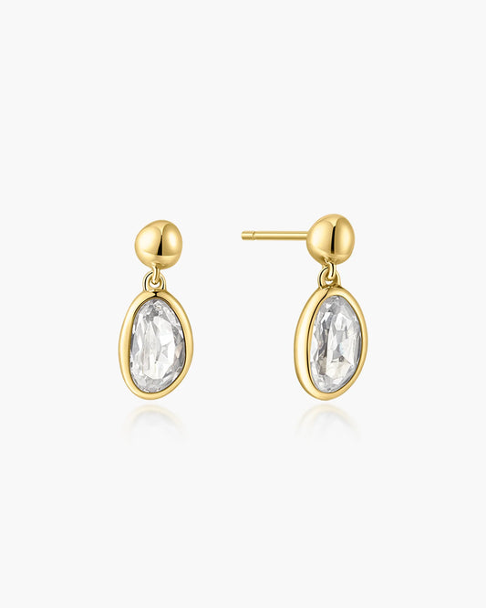 Ania Haie Gold Plated CZ Bezel Organic Pebble Dangle Stud Earrings