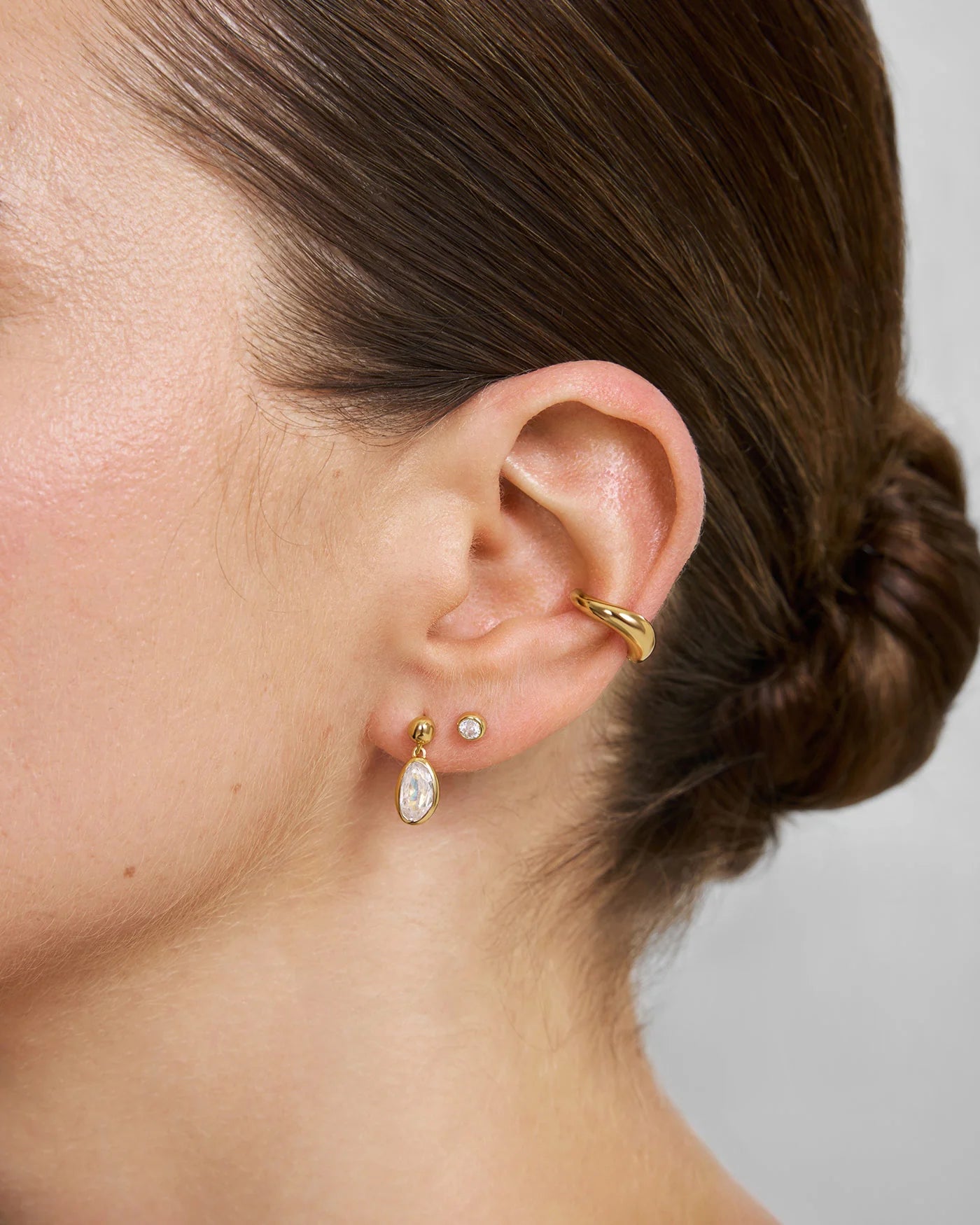 Ania Haie Gold Plated CZ Bezel Organic Pebble Dangle Stud Earrings