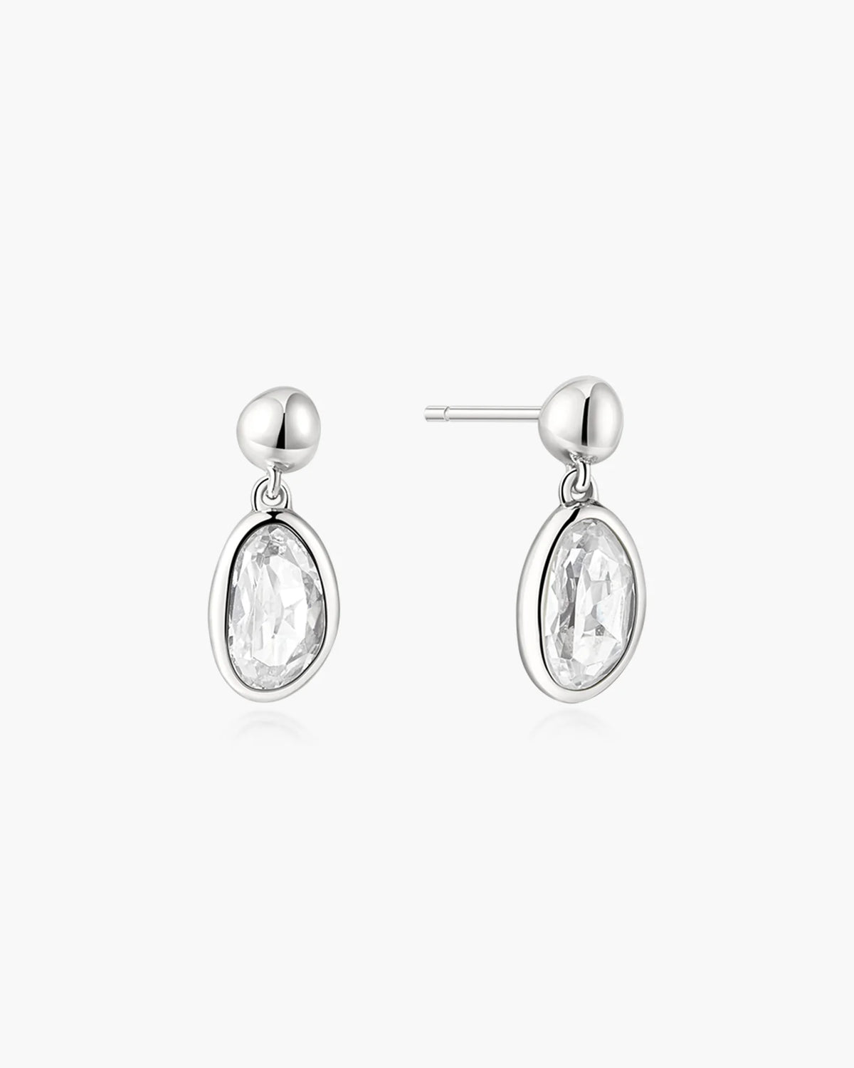 Ania Haie Silver CZ Bezel Organic Pebble Dangle Stud Earrings