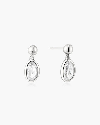 Ania Haie Silver CZ Bezel Organic Pebble Dangle Stud Earrings