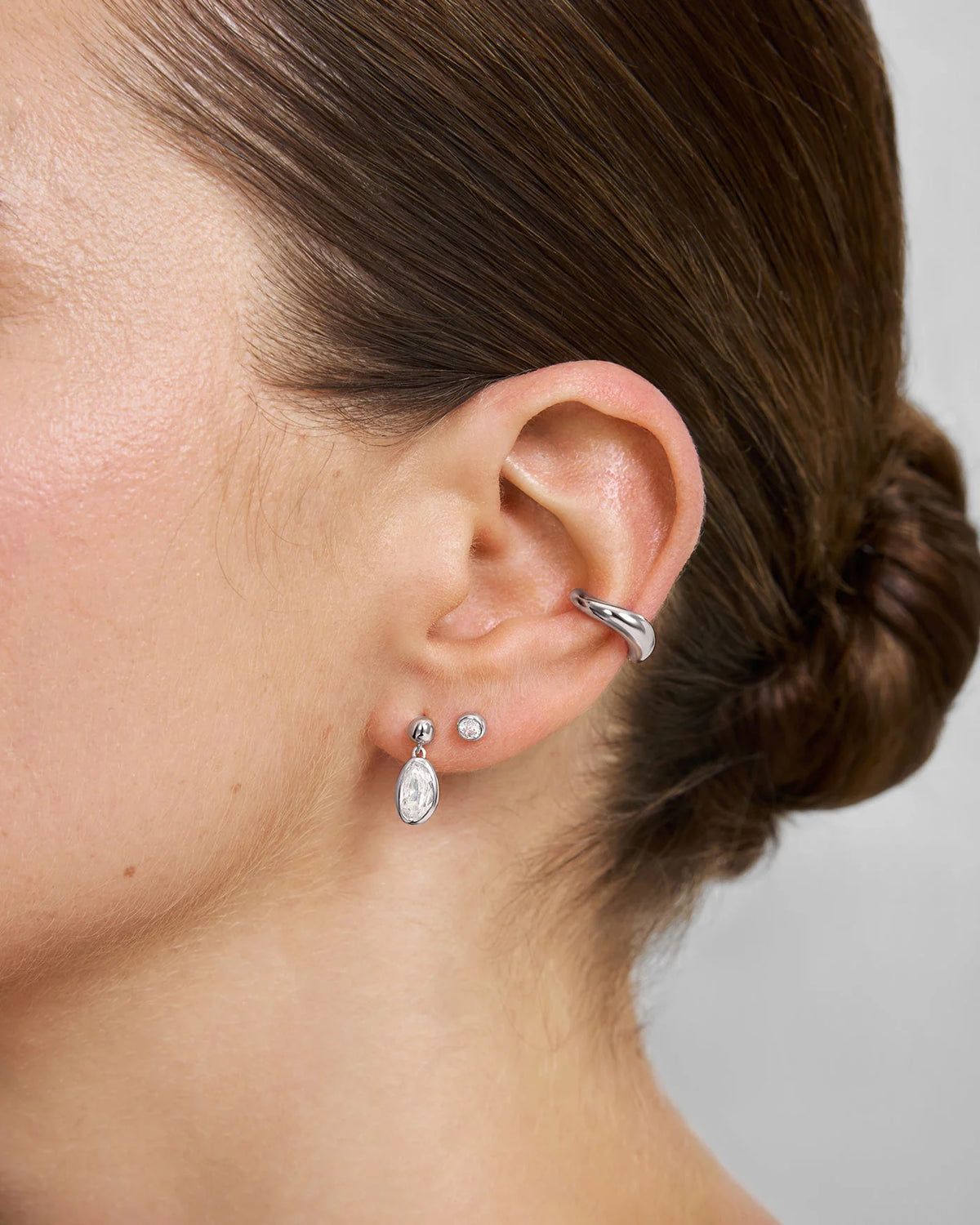 Ania Haie Silver CZ Bezel Organic Pebble Dangle Stud Earrings