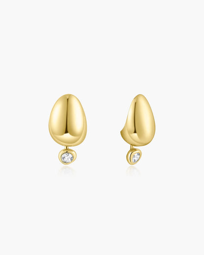 Ania Haie Gold Plate CZ Organic Dome Pebble with Bezel Dangle Stud Earrings
