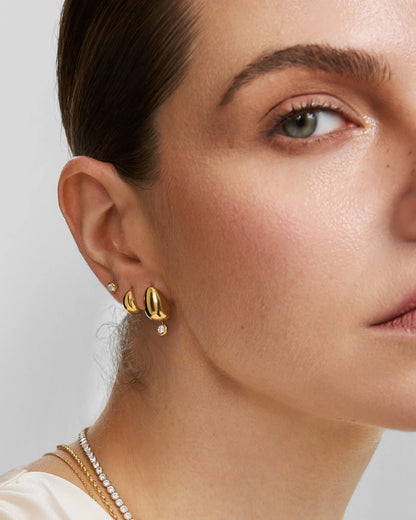 Ania Haie Gold Plate CZ Organic Dome Pebble with Bezel Dangle Stud Earrings