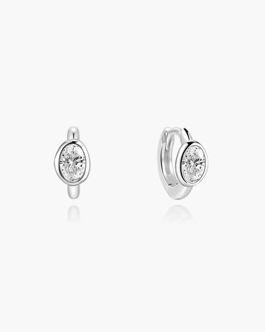 Ania Haie Silver CZ Bezel Organic Pebble Huggie Hoop Earrings