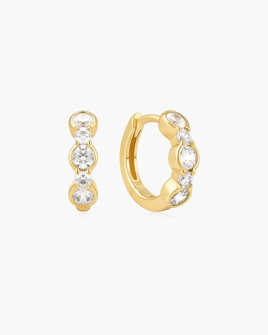 Ania Haie Yellow Gold Plated CZ Alternating Half-Bezel Huggie Hoop Earrings