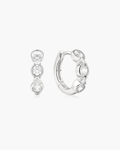 Ania Haie Silver CZ Alternating Half-Bezel Huggie Hoop Earrings