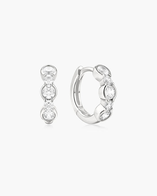 Ania Haie Silver CZ Alternating Half-Bezel Huggie Hoop Earrings