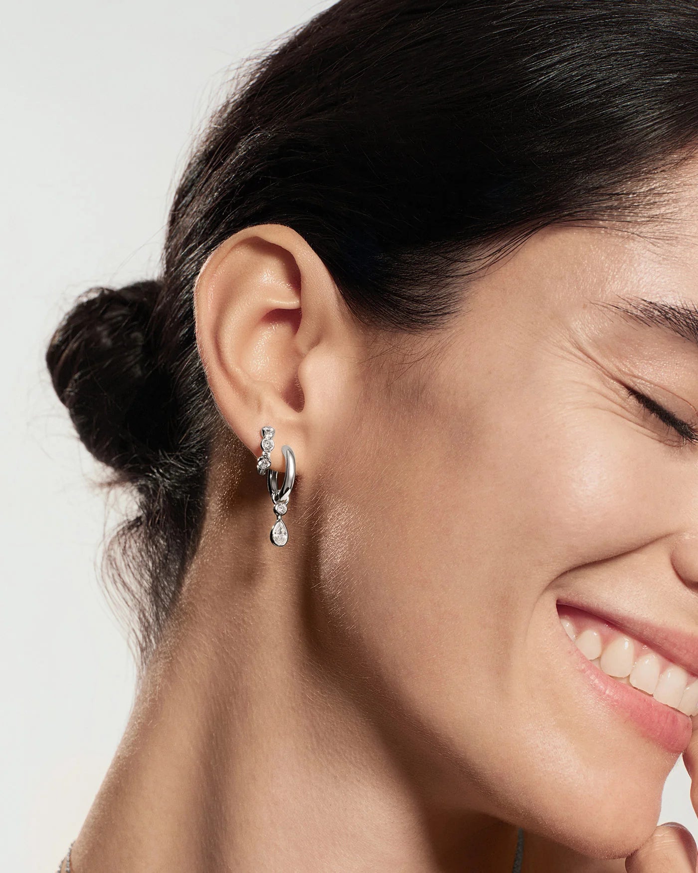 Ania Haie Silver CZ Alternating Half-Bezel Huggie Hoop Earrings